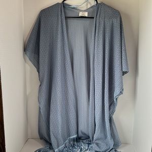 David and young light blue open kimono shirt sleeve with fringe one size 0X